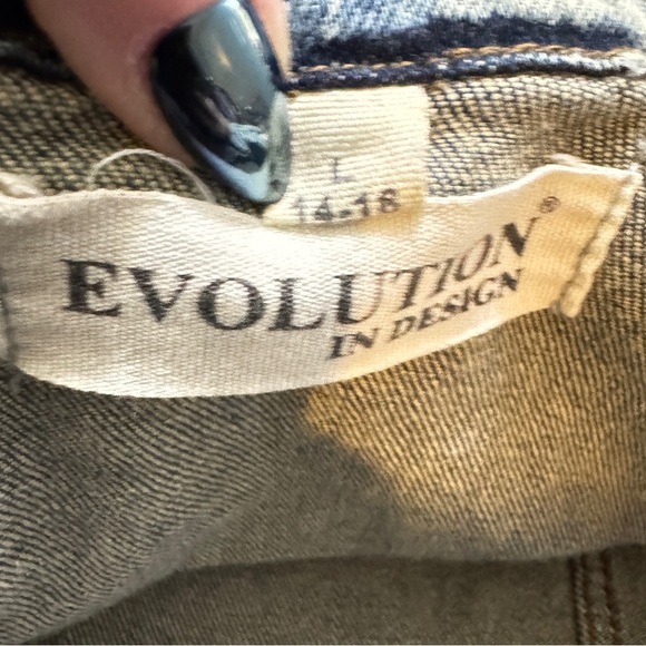 🧢 Evolution in Design Youth Denim Jacket Sz L (14–16) Distressed Look - Picture 3 of 13